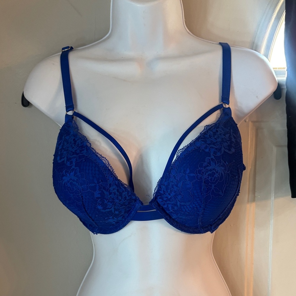 VS very sexy caged strapped Push-Up Lace Plunge Bra in Royal Blue